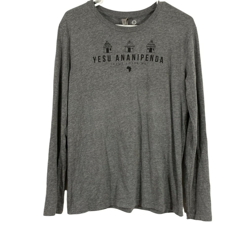 Yesu Ananipenda CustomInk Womens Gray Long Sleeves Crew Neck T Shirt Size Medium
